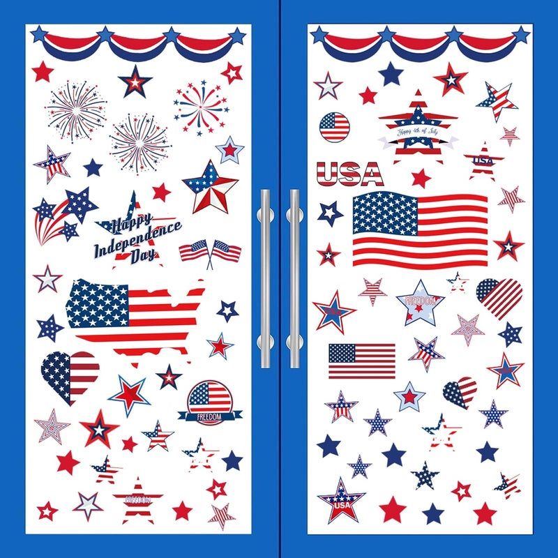 i-Beeboo 4th of July Decorations Patriotic Window Clings USA Double-Sided Window Art Decals USA Independence Memorial Day for Home School Office Fourth of July Deals (B) - Image 1